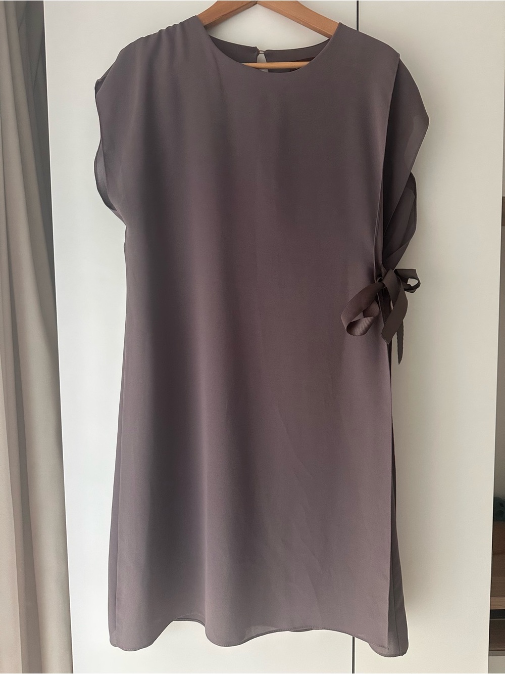 Women's Sleeveless Side-Tie Shift Dress in Dusty Taupe designer Louis Jaie